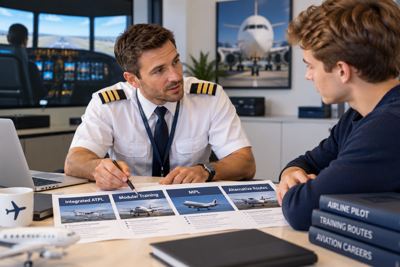 Pilot advising a prospective student on training routes